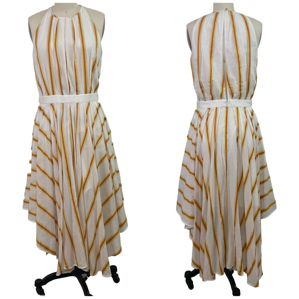 LOVER Lina MIDI Ivory Yellow Orange striped Asymmetrical flowy dress Women Sz 6